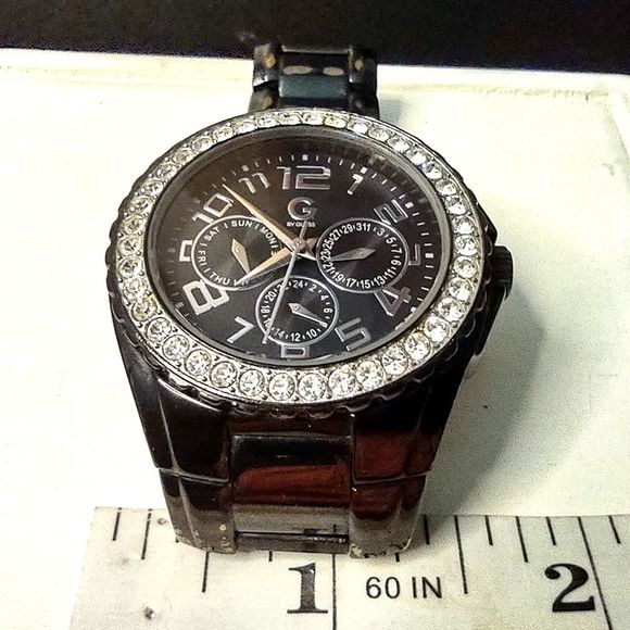 Guess Large Black Chronograph Wrist Watch Rhinestones - Picture 7 of 7
